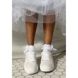 Betsey Johnson Women's SB Sidny Sneaker Shoes With Pearls Ivory Size 11M